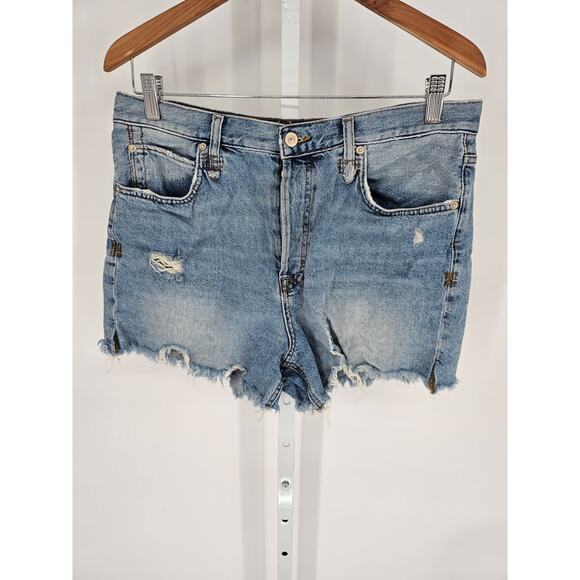 Free People Pants - We the Free Women's Blue High Rise Button Closer Distressed Jean Short Size 31
